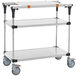 A silver Metro PrepMate MultiStation cart with black wheels.