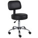 A black Boss Office medical stool with chrome legs and wheels.