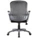 A black office chair with mesh back and seat.