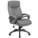 A gray Boss LeatherPlus executive chair with wheels and arms.
