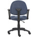 A Boss blue tweed office chair with black wheels.