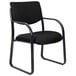 A black Boss fabric guest chair with metal legs and armrests.