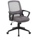 A Boss gray mesh office chair with black arms.