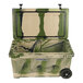 A white and green CaterGator outdoor cooler with wheels.