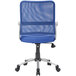 A blue Boss office chair with a mesh back and metal base and casters.