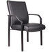 A Boss black leather guest chair with metal frame and armrests.