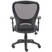 A Boss black mesh office chair with wheels and armrests.