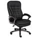 A Boss black leather office chair with pewter finished arms and base.