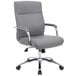 A Boss gray office chair with chrome arms and wheels.