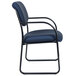 A blue Boss guest chair with black metal frame and armrests.