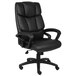A Boss black leather executive chair with wheels and arms.