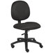 A Boss black office chair with wheels and a black seat.
