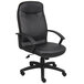 A Boss black leather office chair with wheels and arms.