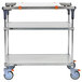 A Metro PrepMate MultiStation cart with galvanized shelves and blue wheels.