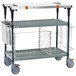 A Metro PrepMate MultiStation cart with shelving and a tray on top.