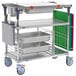 A silver Metro PrepMate MultiStation cart with galvanized shelves and accessories.