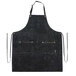 A Hardmill black denim bib apron with two pockets and long straps.