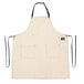 A natural canvas apron with black straps.