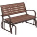 A brown Lifetime glider bench with a metal frame and arms.