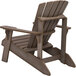 A light brown wooden Adirondack chair with armrests.