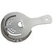 An Arcoroc stainless steel Hawthorne strainer with a handle and holes in it.