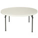 A Lifetime almond plastic round table with black legs.