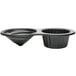 A black carbon steel pan with two cupcake-shaped molds.