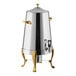 A stainless steel Choice Deluxe coffee chafer urn with gold accents.