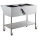 A stainless steel ServIt steam table with wheels and an undershelf.