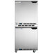 A Beverage-Air undercounter freezer with stainless steel left hinged doors on wheels.