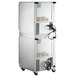 A white Beverage-Air UCF20HC and UCR20HC-23 double stacked undercounter freezer and refrigerator with casters.