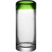 An Acopa clear glass shooter with a green rim.