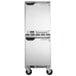 A stainless steel Beverage-Air undercounter refrigerator and freezer with wheels.