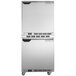 A stainless steel Beverage-Air undercounter freezer with two doors on wheels.