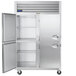 A silver Traulsen G Series reach-in refrigerator with a door open.