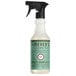 A white Mrs. Meyer's Clean Day Basil Multi-Surface Cleaner bottle with a black sprayer.