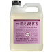 A white plastic jug of Mrs. Meyer's Clean Day Peony scented hand soap with a purple label.