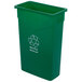 A green Carlisle Trimline rectangular recycle bin with a recycle symbol on the lid.