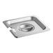 A Choice stainless steel slotted hotel pan cover with a handle.