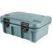 A slate blue plastic Cambro Ultra Pan Carrier with black handles.