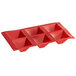 A red silicone Thunder Group 6 compartment pyramid mold.
