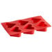 A red silicone Thunder Group heart-shaped 6 compartment mold.