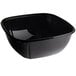 A black Fineline Super Bowl Plus PET plastic bowl with a lid.