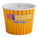 A yellow and orange Choice hot food bucket with a white lid and text.