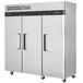 A large silver Turbo Air M3 Series reach-in freezer with three doors.