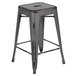 Flash Furniture ET-BT3503-24-SIL-GG 24" Distressed Silver Stackable Metal Counter Height Stool with Drain Hole Seat Main Thumbnail 2