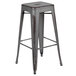 A Flash Furniture distressed silver metal bar height stool with a square seat and drain hole.