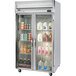 A Beverage-Air Horizon Series glass door reach-in refrigerator full of dairy products.