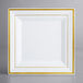 Visions 10" Square White Plastic Plate with Gold Bands - 120/Case Main Thumbnail 3