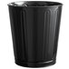 A black Rubbermaid round steel wastebasket with a handle.